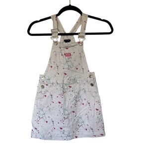 Bebe Girls Paint Splattered White Denim Overalls Dress Sz Small 7/8